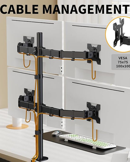 Quad Monitor Desk Mount Heavy Duty Adjustable Monitor Stand for 13"-27" Screen,Computer Mount for Desk Holds Up to 22lbs with C Clamp/Grommet Base