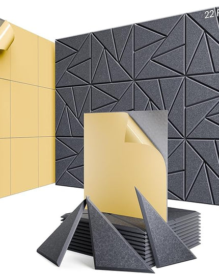 22 Pack Acoustic Panels with Self-Adhesive, 12"X 12"X 0.4"Sound Proof Foam Panels, Sound Panels High Density, Soundproof Wall Panels for Home Studio Office Dark Gray