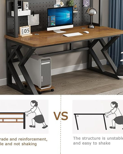 39.3in Gaming Desk with Bookshelf Combo, Computer Desk with Pegboard, Large Writing Table with Desktop Shelves, Ample Leg Room, for Home Office (White, 39.3in)