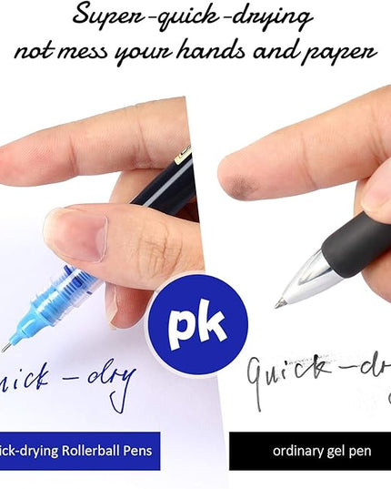 Frienda 12 Pieces Rolling Ball Pens 0.5 mm Japanese Quick Drying Fine Point Pens Liquid Ink Smooth Writing for Office Student Back to School Supplies(Black and Blue)