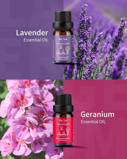 VTS Essential Oils Set (6 x 10ml) - Lavender, Peppermint, Eucalyptus, Tea Tree, Geranium, Rosemary, Aromatherapy Oils Gift Set for Home Diffusers, Skin & Hair Care, Soap & Candle Making, Humidifiers