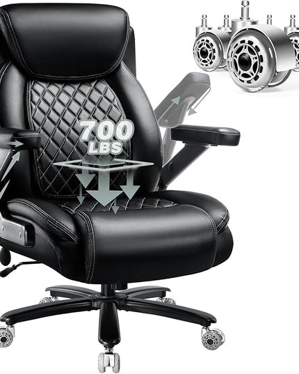 700LBS Large Heavy Duty Office Chair with 5D Flip Arms, Comfy Big and Tall Executive Office Desk Chair with Pocket Spring Cushion, High Back Computer Chair with Lumbar Support,Dual Rubber Wheel