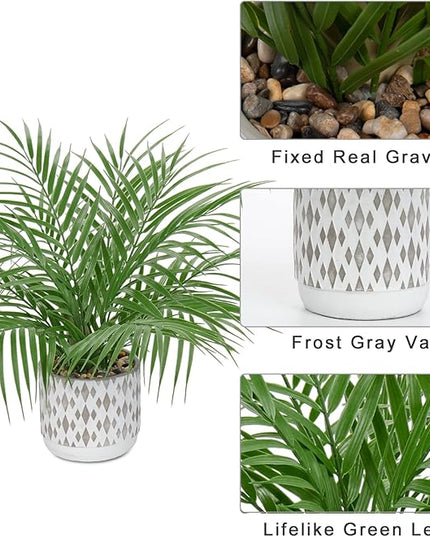 Hollyone Large Artificial Potted Plants Fake Palm Plants 16" Faux Green Plant Plastic Ceramic Tropical Palm Tree in Pots Bohemian for Home Room Office House Indoor Decorative