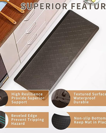 24 x 60 Inch Extra Support Anti Fatigue Comfort Kitchen Mat, Waterproof Long Kitchen Runner, Non-Slip Standing Desk Mat, Commercial Pads for Offices, Home, Garages (Barcelona Brown, 24'' x 60'')