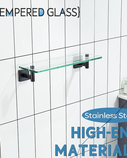 KOKOSIRI Wall Shelves Bathroom Hardware Glass Floating Shelf 16-Inch for Bedroom, Living Room, Kitchen, Hanging Rack Oil Rubbed Bronze B1105ORB-L16