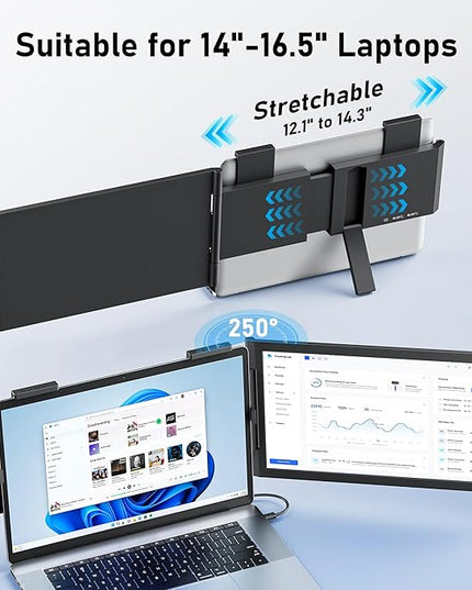Pornitor Laptop Screen Extender, 14" FHD 1080P IPS Laptop Monitor Extender with USB C/HDMI Port, Plug and Play Dual Screen Portable Extended Monitor for 14"-16.5" Laptops