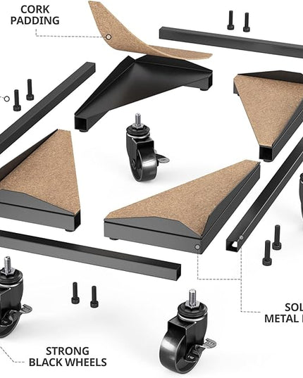 PC Tower Stand – Metal Frame – Adjustable Width and Length – 4 Locking Wheels – Cork Pads – Computer Tower Stand for ATX – Easy Assembly – Wide Size Range – Computer Cart – CPU Holder