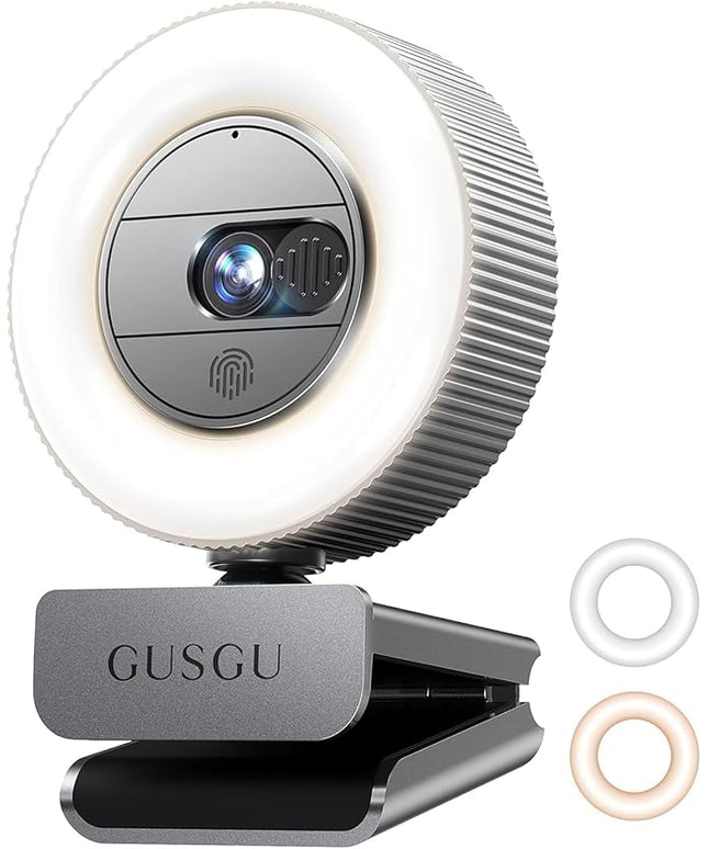 GUSGU G910 Pro 4K Ultra HD Webcam for PC, Auto Focus, with Microphone & Light & Privacy Cover, Web Camera for Desktop Computer/Laptop/MacBook, USB Streaming Camera
