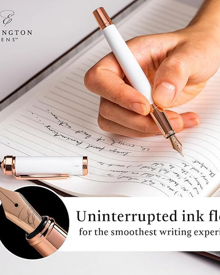 Ellington Pens Luxury Fountain Pen Set - Smooth Fine Nib - Includes 3 Ink Cartridges, Refillable Ink Converter, Gift Box - Fountain Pens For Writing, Calligraphy, Journaling, Sketching (Alpine Rose)