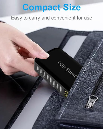 USB Charging Station, Ziwodiv 8-Port 60W/12A USB Charger Station, Multi Ports USB-A Charging Hub with LED Display, Compact Desktop Charger for Multiple Devices, iPhone iPad Samsung Android and Tablet