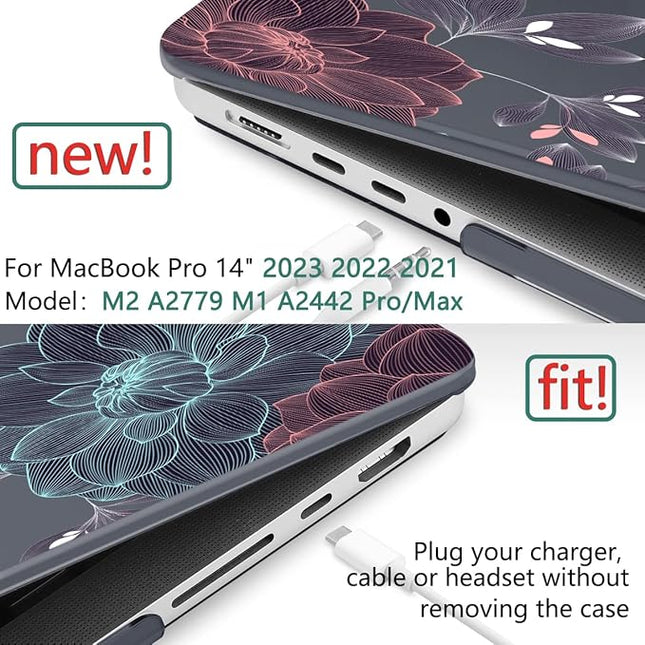DONGKE Case for M5 MacBook Pro 14 inch 2025 2024-2021 M4 M3 M2 M1, Plastic Hard Shell Cover Compatible with A3434 A3112 A3401 A3185 A2992 A2779 A2442, Retina XDR Display & Touch ID, Dahlia Flowers