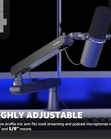 IXTECH Mic Arm Desk Mount, Low Profile 360° Swivel Mic Boom Arm, Adjustable Microphone Arm with Detachable Rise Column and Built-In Cable Management for Streaming and Recording.