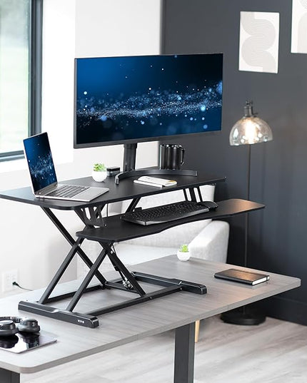 VIVO 42 inch Desk Converter, K Series, Height Adjustable Sit to Stand Riser, Dual Monitor and Laptop Workstation with Wide Keyboard Tray, Black, DESK-V042KB