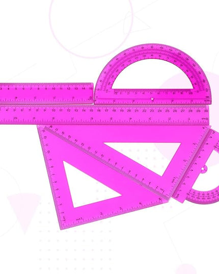 Tenare 6 Pcs Plastic Ruler Math Set Includes 12 Inch 6 Inch Straight Protractor Triangle Geometry Transparent Math Ruler Measuring Tools for School Office Home(Purple)