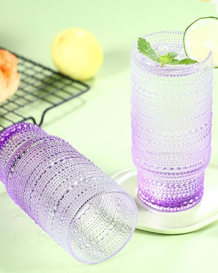 6pcs Hobnail Drinking Glasses Set, 16 oz Vintage Glassware Drinking Glasses, Gradual Purple Water Glasses Tumbler, Cups for Kitchen, Juice, Beer, Cocktail, Whiskey