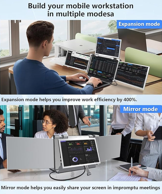 YUTOO 4 Screen Laptop Monitor Extender | One USB-C Cable for M1 M2 M3 | 14" 1080P FHD IPS 4 Screen Monitor for Laptops 13.6~17.3 inch | Quad Screen Extender Display for MacBook/Windows/Switch/PS5