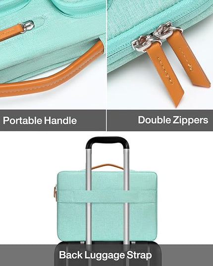 MOSISO 360 Protective Laptop Case 13.3 inch, 13-13.3 inch Laptop Sleeve Compatible with MacBook Air/Pro 13 / Pro 14,HP Dell Acer ASUS,Side Open Carrying Case with 4 Zipper Pockets&Handle, Aqua Green