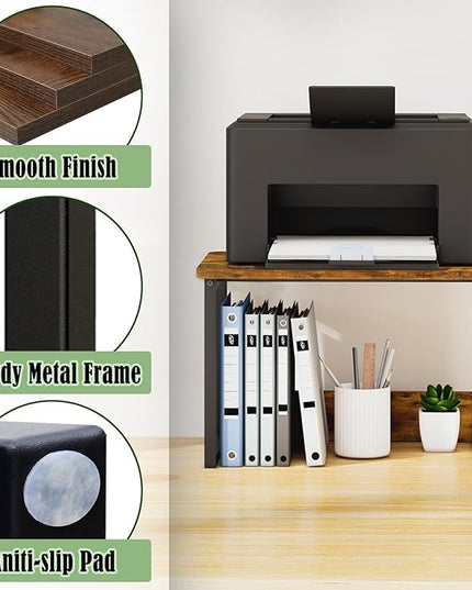 MARTY Printer Stand with Storage for Desk, Desktop Printer Stand Shelf Organzier for Home/Office Heavy Duty Printer Riser Under Desk Small Printer Table for Fax Machine Copier Scanner(Rustic Brown)