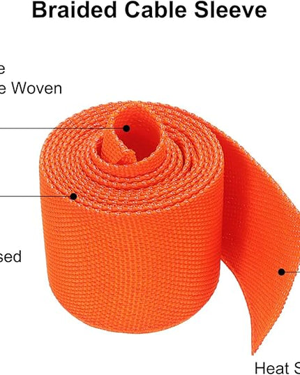 MECCANIXITY Braided Cable Sleeves Heat Shrinkable Fabric Sleeving, 1 1/4" 3ft Orange 2:1 Ratio Heat Shrinkable Cord Protector for Harness Cable, Network Cable Protection, Cable Management