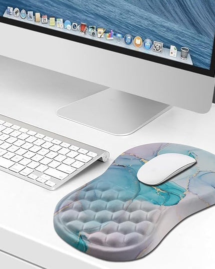 Hokafenle Ergonomic Mouse Pad Wrist Support, Wrist Rest Mousepad for Carpal Tunnel Pain Relief with Integrated Memory Foam Slope Massage Bulge (11.8x7.9 inch,Blue Marble