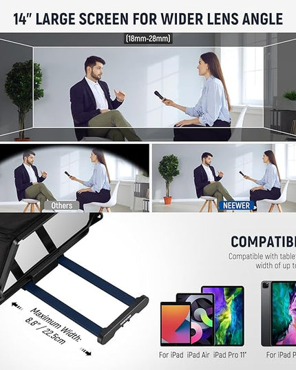 Neewer Teleprompter X14 III with RT113 Remote/App Control, 45° Tilt 14" Beamsplitter All Metal Frame Upgraded Camera Mount QR Plate Compatible with Manfrotto 501PL for iPhone iPad DSLR, Assembly Free