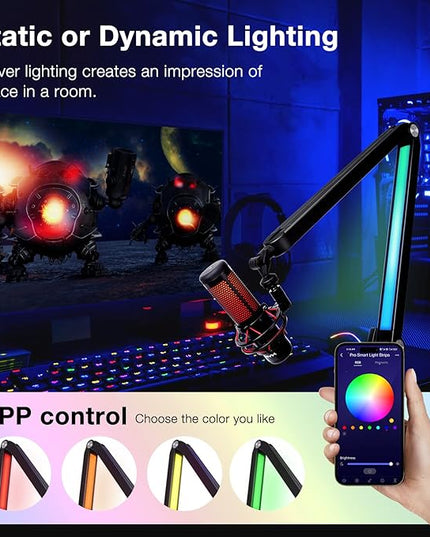 Boom Arm with RGB Light - Mic Arm for HyperX QuadCast, Blue Yeti, Shure SM7B, Rode and Most Gaming Mic, Height adjustable Mic Boom Arm Microphone Arm, Desk Mic Stand for Most USB Microphone By SUNMON