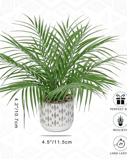 Hollyone Large Artificial Potted Plants Fake Palm Plants 16" Faux Green Plant Plastic Ceramic Tropical Palm Tree in Pots Bohemian for Home Room Office House Indoor Decorative