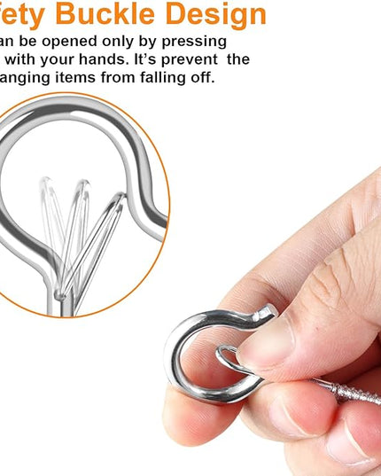36 PCS Q-Hanger Hooks, Screw Hooks for Outdoor String Lights, Safety Buckle Design Cup Eye Hook for Hanging Christmas Lights, Plants, Mounted on Wall Ceiling, Include 1 Wing Nut Driver, Silver