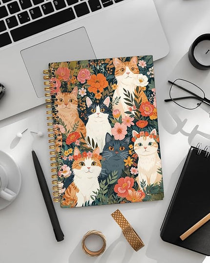 Vintage Cat Notebook Journal Gifts for People Who Love Cats, Retro Cat Floral Spiral Notebook, Cat Lover Gifts for Women Men, Cute Notebooks for School Supplies 5.5x8.3 Inch