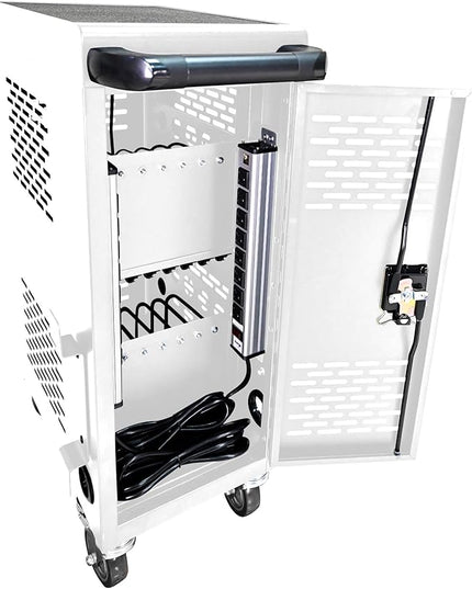 Laptop and Tablet Storage Cart, White Mobile Charging Cart and Cabinet for 16 Devices, with Charging Port Screen Size Up to 14", Fits Chromebook, Tablet, Laptop, Suitable for School, Business, Office