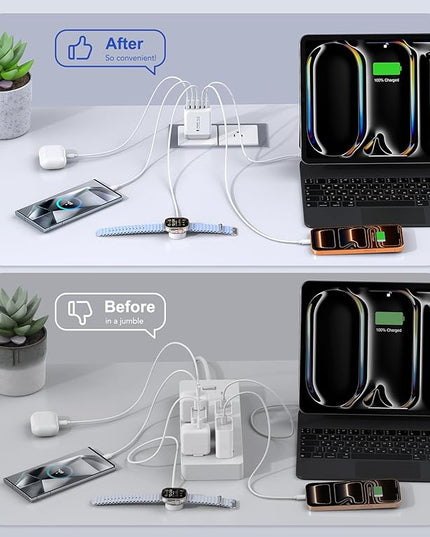 60W USB C Wall Charger Block, 2Pack 5-Port C Charger Fast Charging Block Dual PD Power Adapter&QC 3.0 Wall Plug Multiport Type C Charging Cube Brick for iPhone 12/13/14/15/16/17 Pro Max, iPad,Samsung