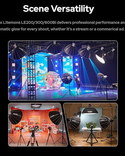 Godox Litemons LE300Bi COB Led Video Light,320W Power,2800-6500K CCT,58900 Lux@1m,Bowens Accessory Mount,Wired DMX/RDM,Bluetooth for Studio Photography Video Recording Live Streaming (White)