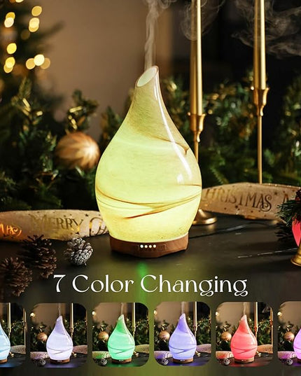 Porseme 280ml Essential Oil Diffuser Glass Color Changing Aroma Air Diffusers Aromatherapy Ultrasonic Cool Mist Humidifier 7 Running Hours Waterless Auto-Off for Sleeping, Yoga, Office, Spa (Desert)