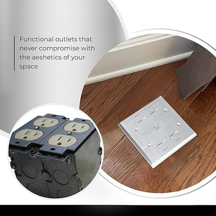 SLFB-2G-TR20-LV-NI 20A Receptacle Outlets,Tamper Resistant Electrical Floor Box with Flip Lid and Nickel Plated Brass Cover,Retractable Recessed Socket for Kitchen,Countertops & Floors