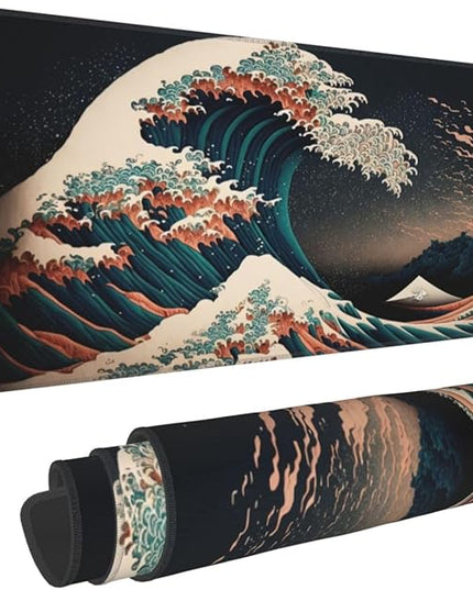 Japanese Waves in The Dark Gaming Mouse Pad XL, Large Non Slip Rubber Mousepad, Stitched Edges Mouse Pads, Long Extended Mouse Pad,31.5'' X 11.8''