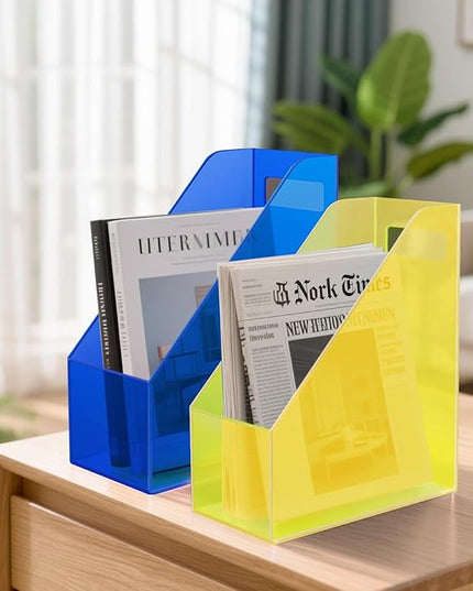 Acrylic Magazine Rack Desk File Holder Organizer for Office Desktop Vertical Magazine Storage Box, 12 x 10 x 5'', Neon Yellow