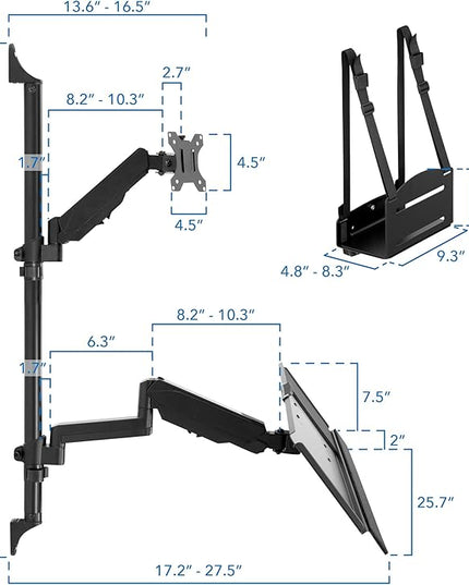 Mount-It! Wall Mount Workstation with Single Monitor Mount, Keyboard Tray and CPU Holder, Height Adjustable Full Motion Arms, Fits One 32 Inch Computer Screens