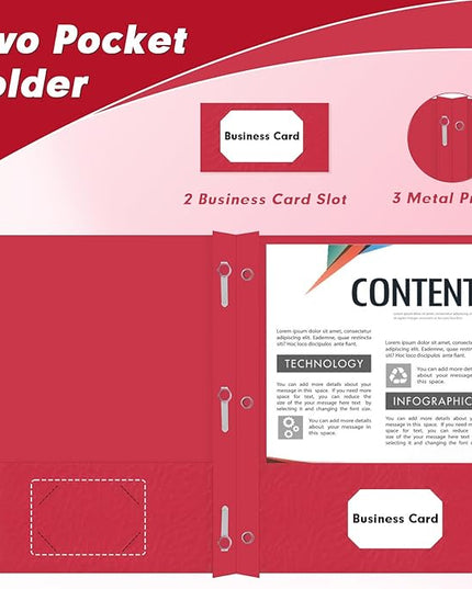 Two Pocket Folders, PANDRI 30 Pack Two Pocket Folders with Prongs, 3 Prong Folders Designed for Office and Classroom, Letter Size Red