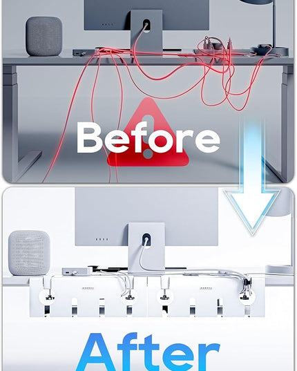 NODOCA No Drill Under Desk Cable Management Tray, 17'' Wire Management, Punch-Free Clamp on, Metal Cable Tray, Wire Organizer Under Desk, Under Dessk Basket for Office and Home, White