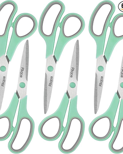 Scissors, Rkqoa 8" All Purpose Office Scissor 6 Pack - Comfort-Grip Sharp Shears for Office School House Sewing Fabric Crafts Arts Desk Classroom Supplies, Teacher/Class Scissors