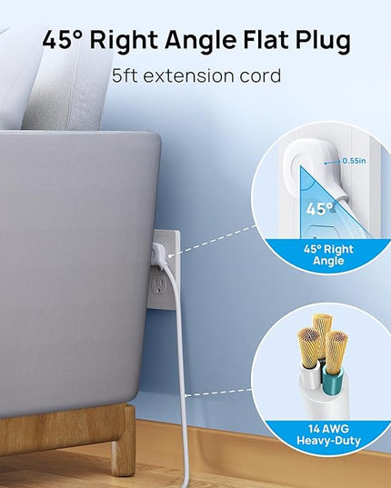 TROND Surge Protector Power Strip, 4000J, ETL Listed, 10 Widely Spaced Outlets, 2 USB C and 2 USB A Ports, Flat Plug 5ft Extension Cord, Wall Mountable, Under Desk Power Strip for Home Office, White