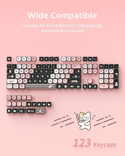 MOA Profile Keycaps - Cute Kitten Theme, PBT Key caps Dye-Sublimation, Custom 131 Keys Set for Cherry Gateron MX Switches Mechanical Keyboard