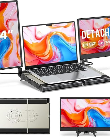 UK BONITOYS Laptop Screen Extender, 14" FHD 1080P Laptop Monitor Extender, Stretchable Base and Detachable Screen, Plug & Play, Triple Screen Extender Compatible with Windows, Mac, Chrome