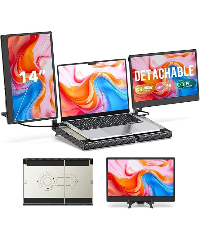 UK BONITOYS Laptop Screen Extender, 14" FHD 1080P Laptop Monitor Extender, Stretchable Base and Detachable Screen, Plug & Play, Triple Screen Extender Compatible with Windows, Mac, Chrome
