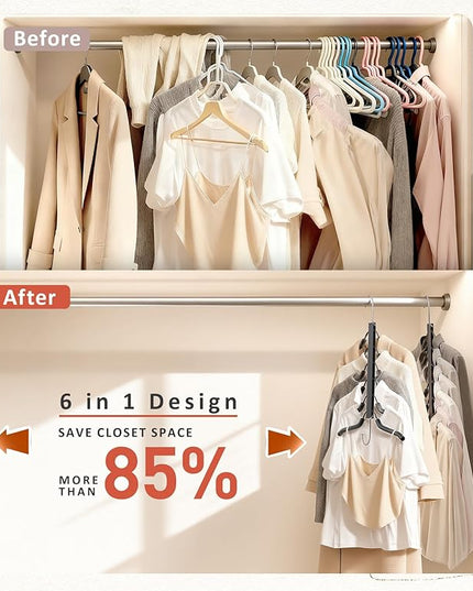 Clothes Hangers Space Saving 6 Tier Coat Hangers, Swing Arm Non Slip Padded Multi Sweater & T Shirt Hangers, 2 Packs Heavy Duty Stainless Steel Sweater Closet Organizers and Storage