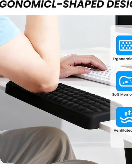 Arm Rest for Desk, 2-PCs L-Shaped Memory Foam Elbow Keyboard Wrist Pads with Non-Slip Base, Ergonomic Desk Edge Cushion & Wrist Rest for Computer Keyboard, Office and Home Use