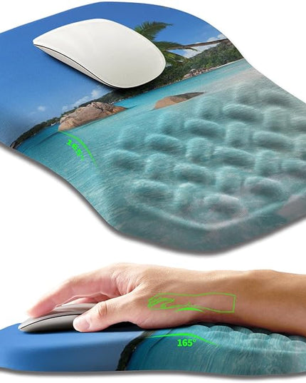 Ergonomic Slope Mouse Pad Wrist Support, Wrist Rest Mousepad for Carpal Tunnel Pain Relief with Massage Bulge and Slow Rebound Memory Foam (12x8 inch, Beach Coconut Trees)
