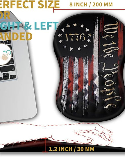 Hokafenle Ergonomic Mouse Pad Wrist Support with Massage Design, Wrist Rest Pain Relief Mousepad with Memory Foam&Non-Slip PU Base, Mouse Pads for Wireless Mouse & Desk (12x8 inch,Flag)