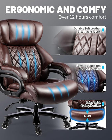 800lbs Executive Chairs, Executive Desk Chairs with Adjustable Lumbar Support, Office Chair for Heavy People, Heavy Duty Office Chair with Quiet Rubber Wheel and Extra Wide seat