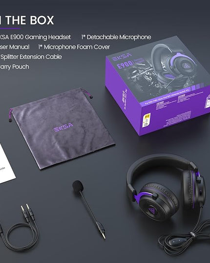 EKSA E900 Headset with Microphone for PC, PS4,PS5, Xbox - Detachable Noise Canceling Mic, 3D Surround Sound, Wired Headphone for Gaming, Computer, Laptop, 3.5MM Jack